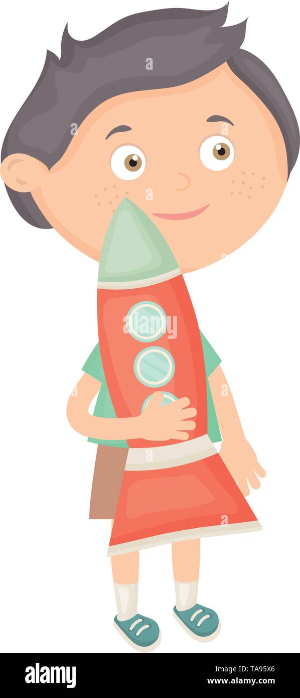 cute little boy playing with rocket vector illustration design Stock ...