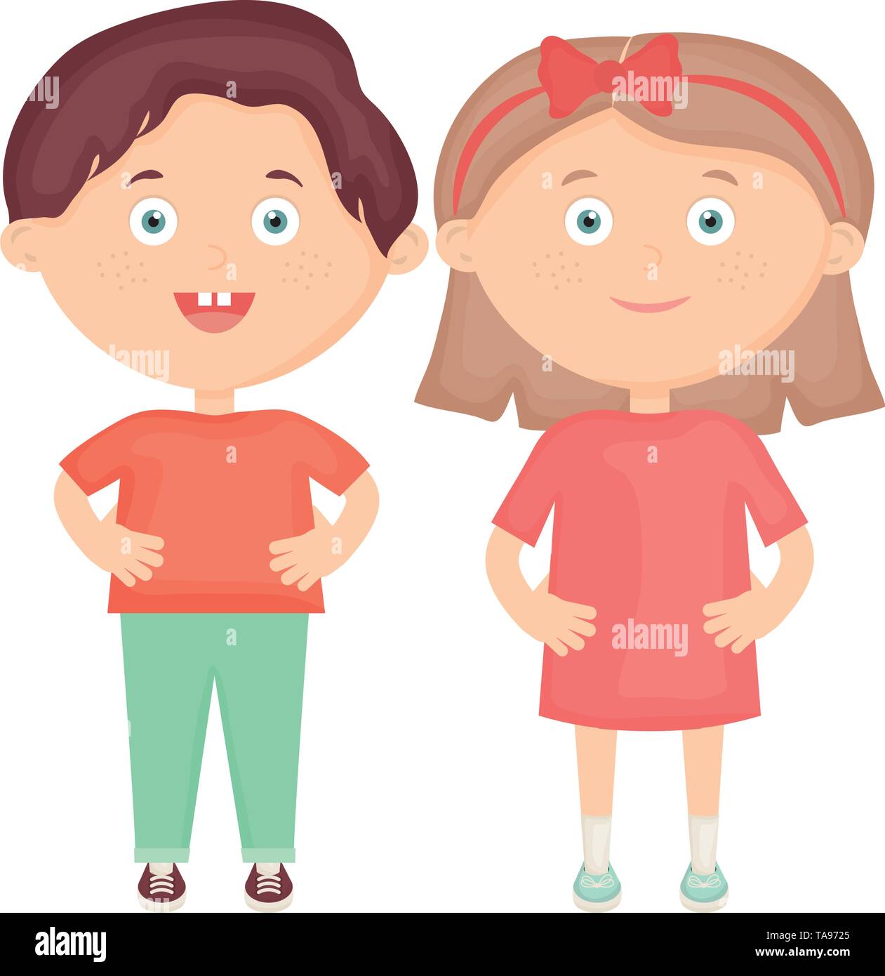 cute little kids couple characters vector illustration design Stock ...
