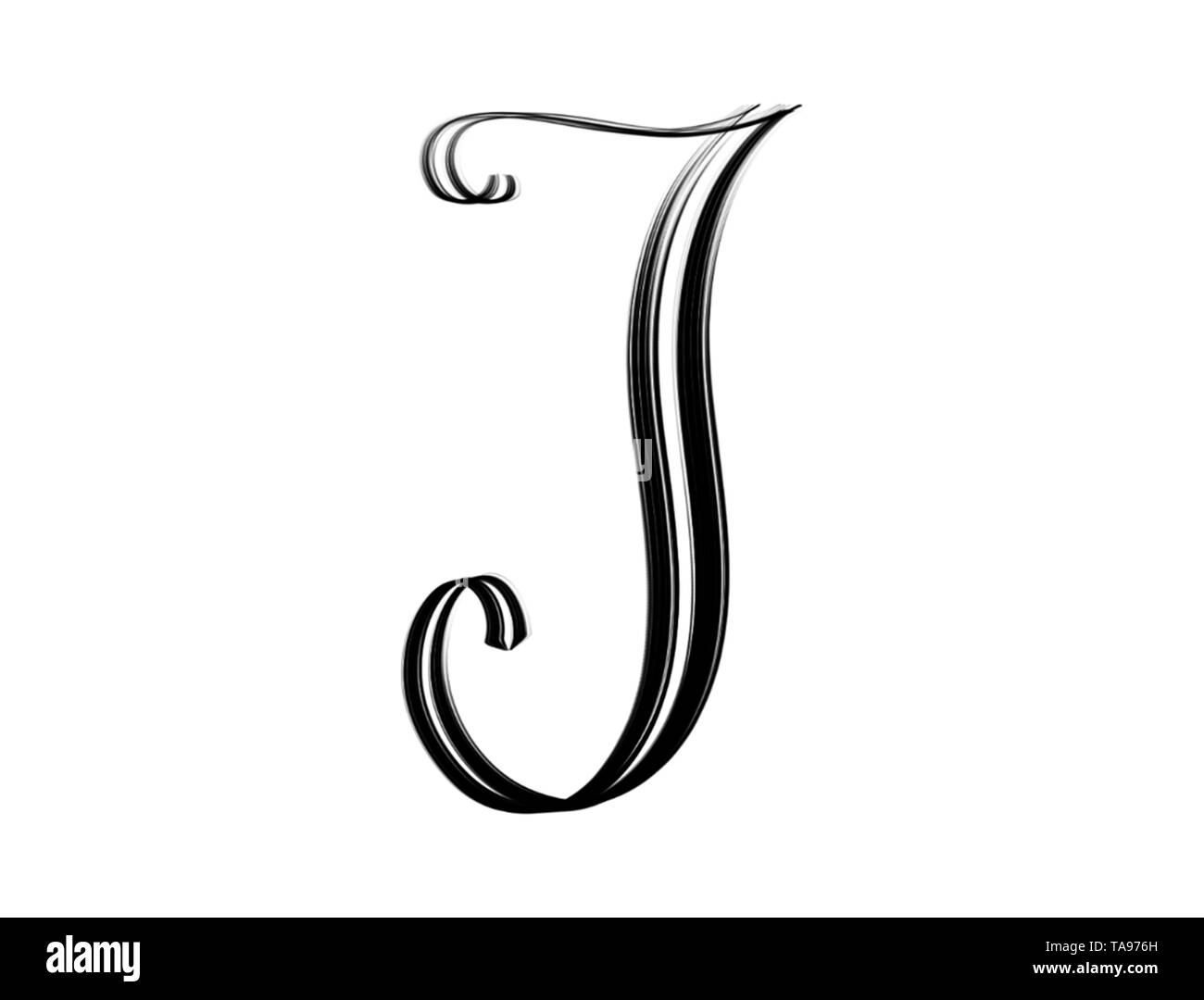 J - capital script letter in black isolated on white background Stock Photo