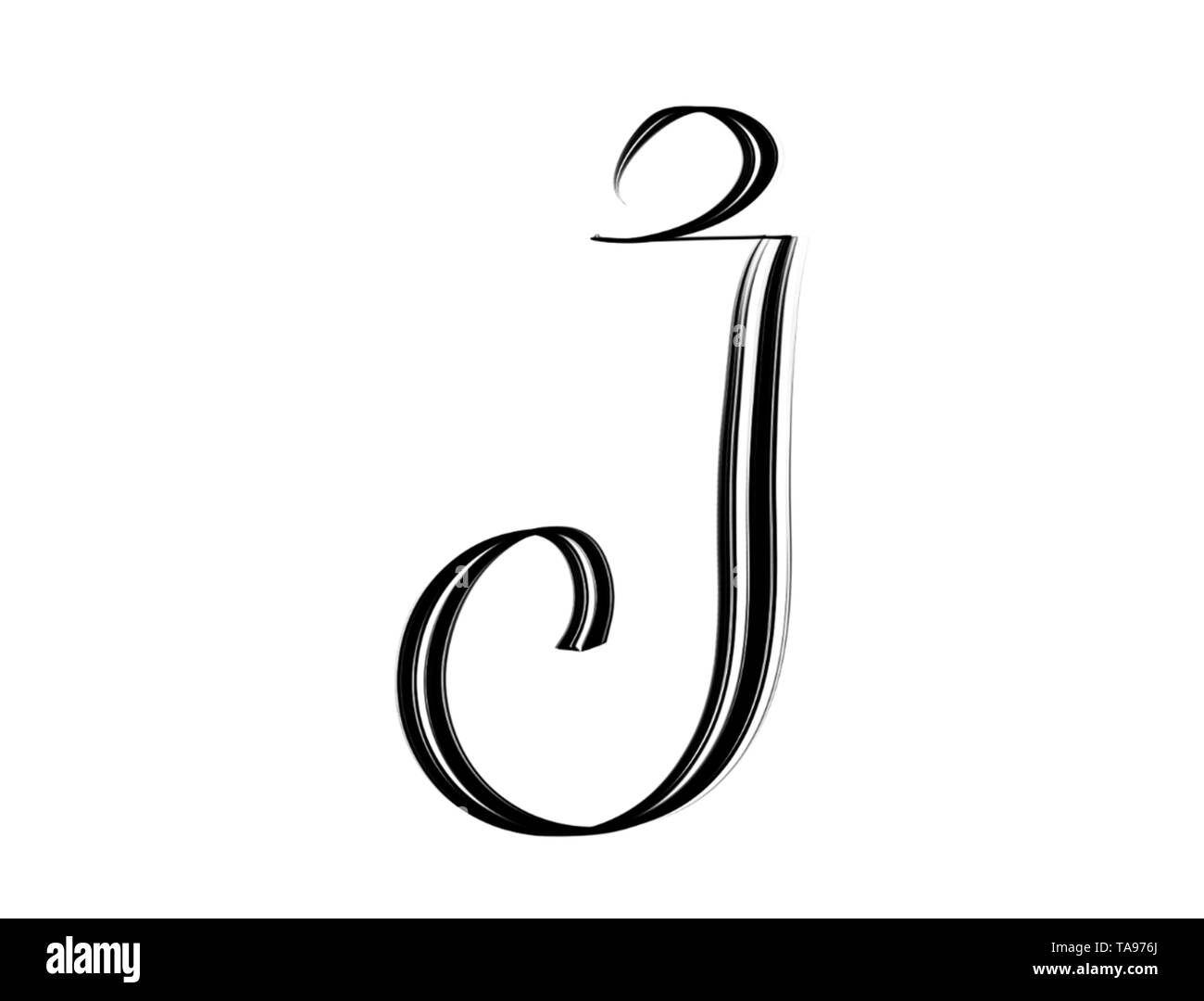 Elegant letter J hand lettered in black on white background Stock ...