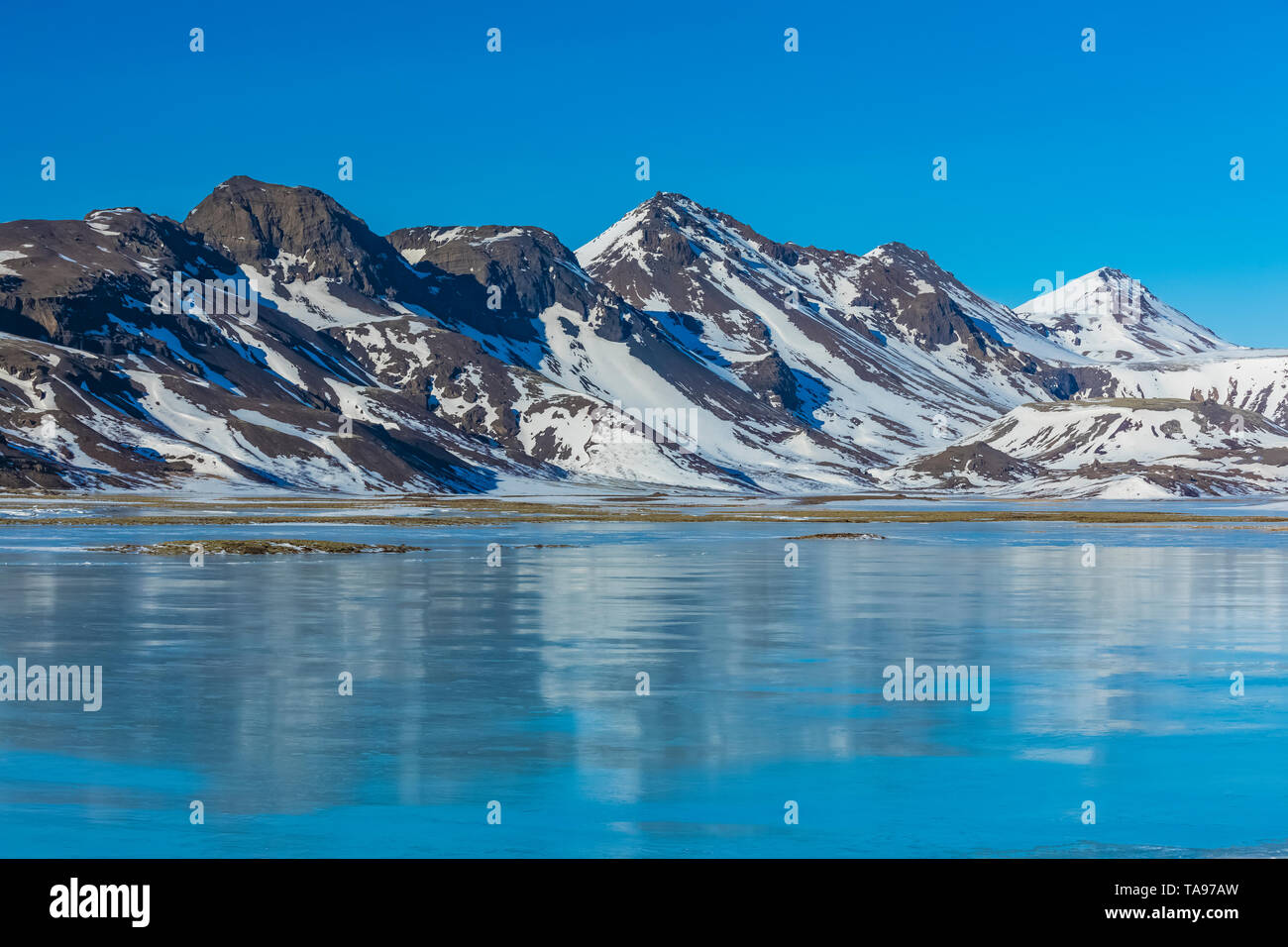 Frozen lake near Thingvellir National Park in Iceland Stock Photo