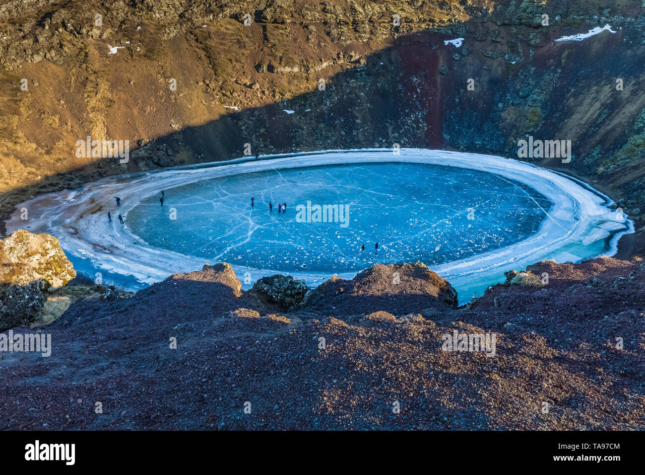 Kerið, a lake occupying a volcanic crater, in Iceland [No property or ...