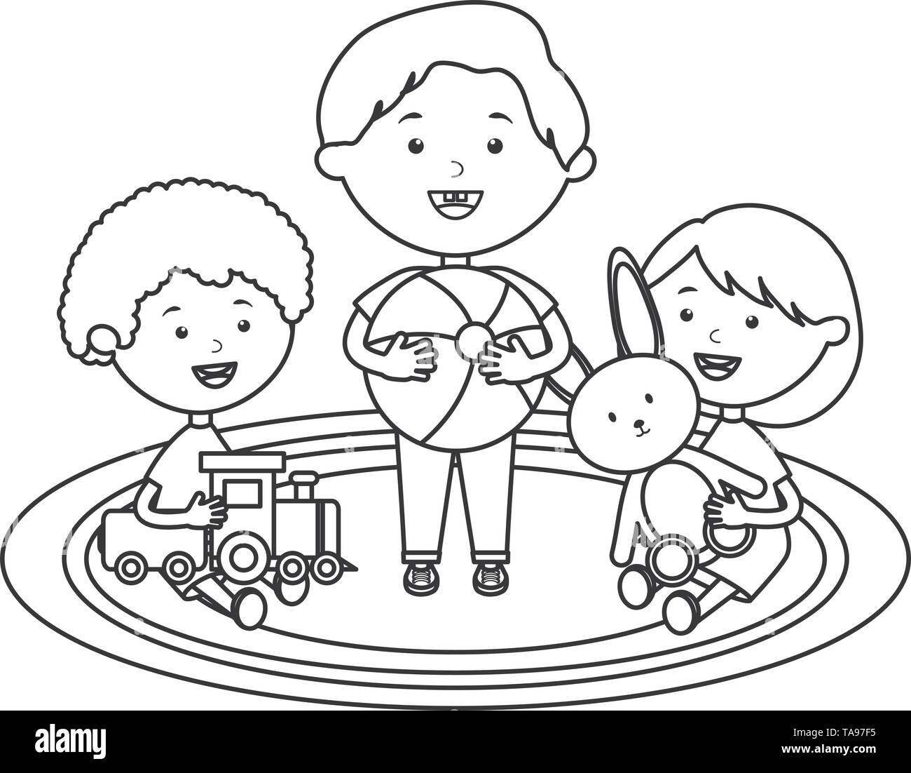cute little kids group playing with toys characters vector illustration ...