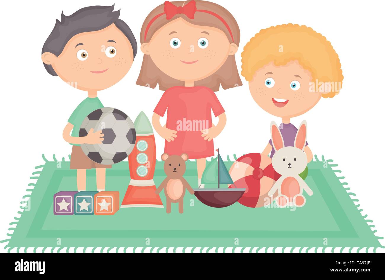 cute little kids group playing with toys characters vector illustration ...