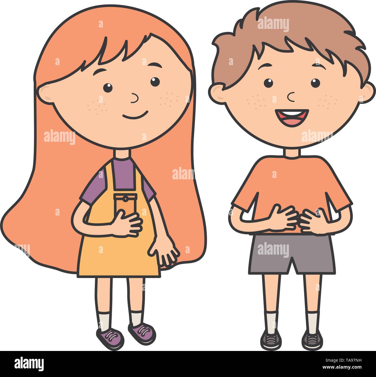 cute little kids couple characters vector illustration design Stock ...