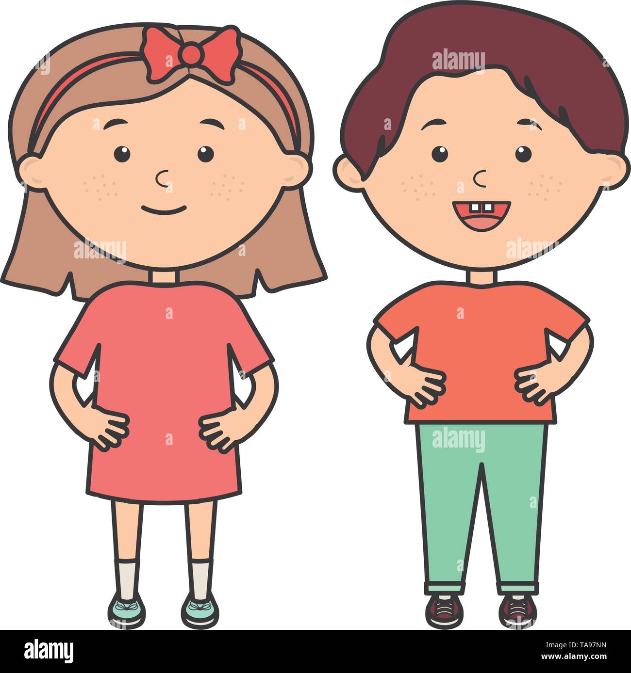 cute little kids couple characters vector illustration design Stock ...