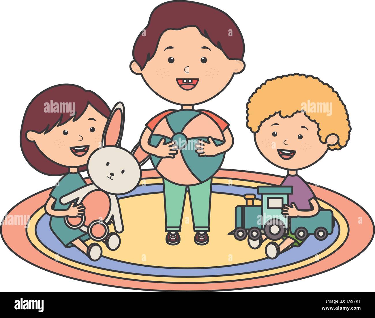 cute little kids group playing with toys characters vector illustration ...