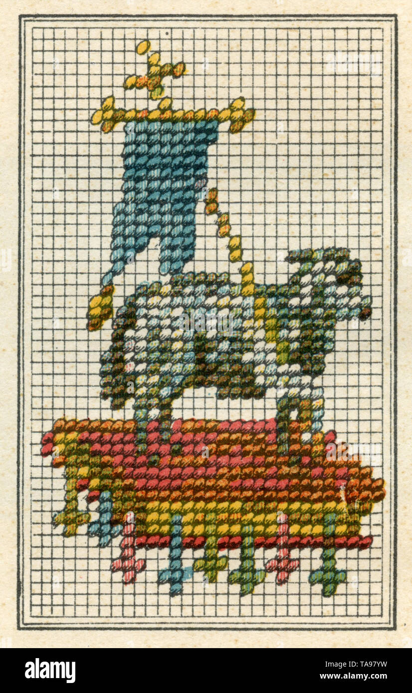 Embroidery pattern lamb , (needlework book Stock Photo Alamy