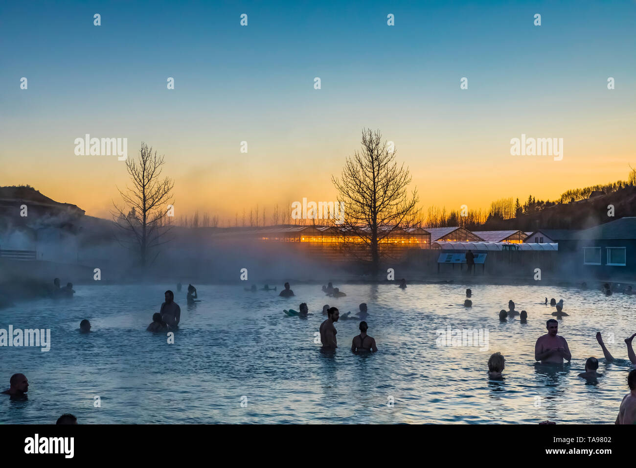 Secret Lagoon, a natural hot springs in Fludir, Iceland [No model or