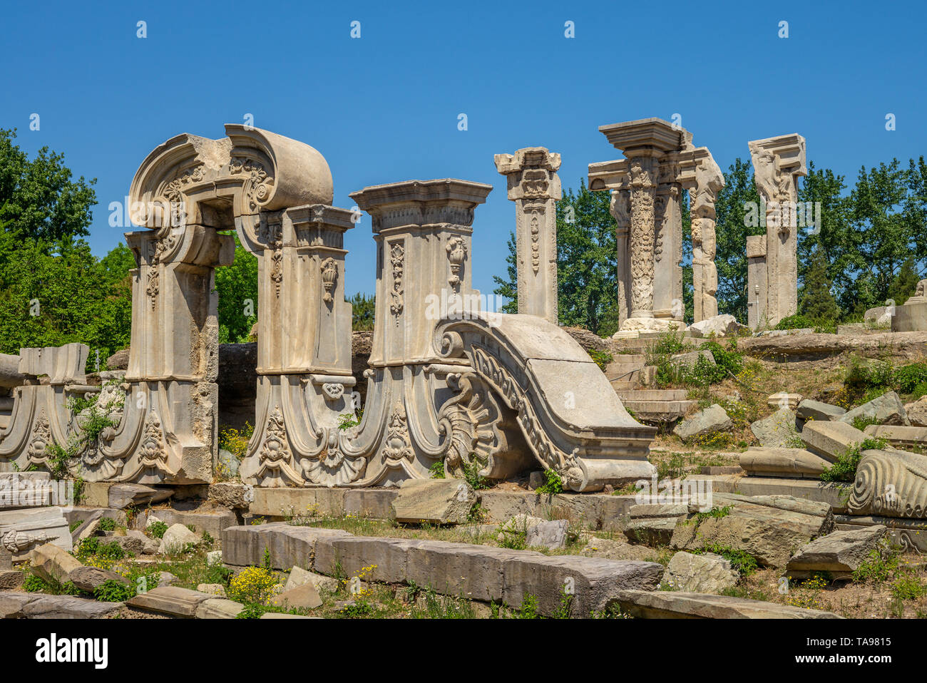 Ruins in Yuanming yuan at Beijing, China Stock Photo