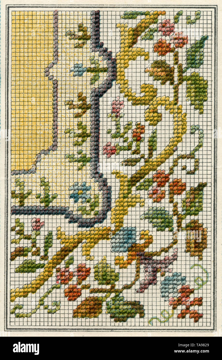 Embroidery pattern floral design , (needlework book Stock Photo Alamy