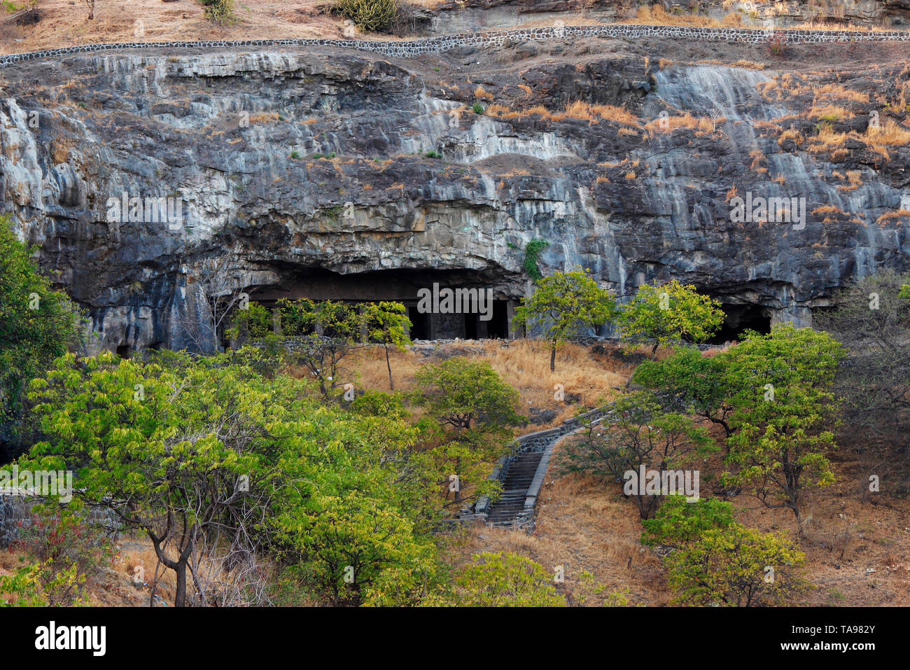 Front view of Buddha chaitya caves, Aurangabad, Maharashtra. Stock Photo