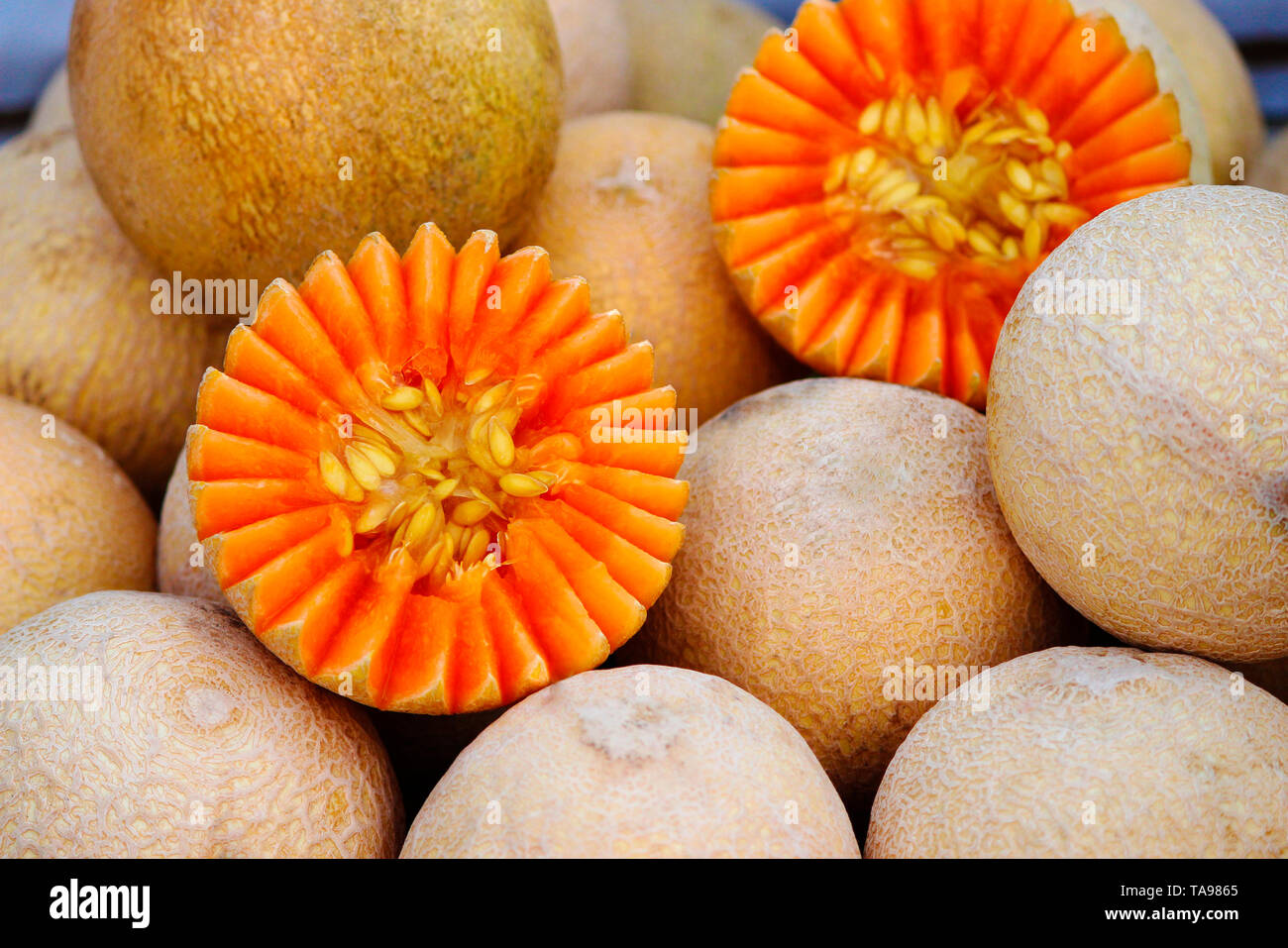 Honeydew melon and slices. Stock Photo