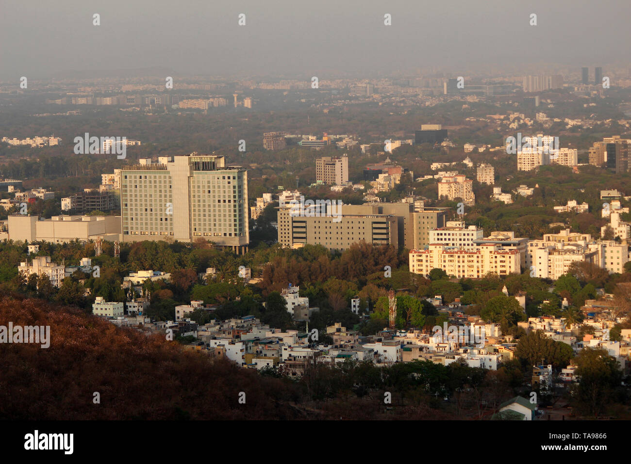 View of Pune city from ARAI centre, Pune, Maharashtra, India. Stock Photo