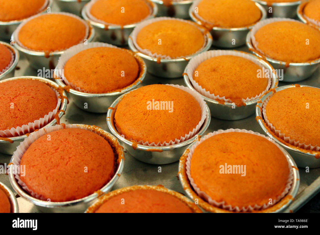 Cup cakes in bakery. Stock Photo