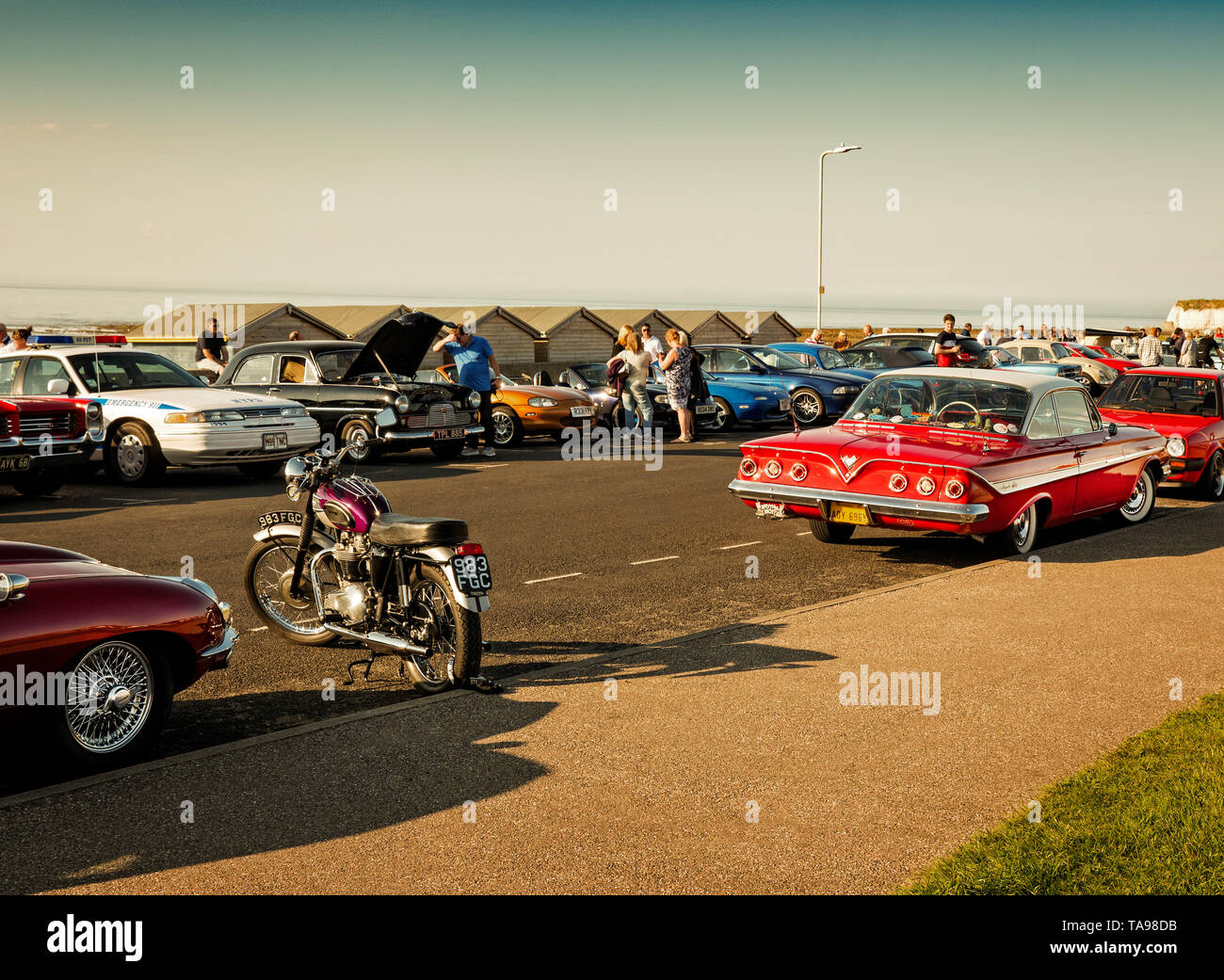1963 Triumph Trophy Motorcycle at classic car gathering 'Classic & Chips' in Minnis Bay Birchington Kent UK 21/05/2019 Stock Photo