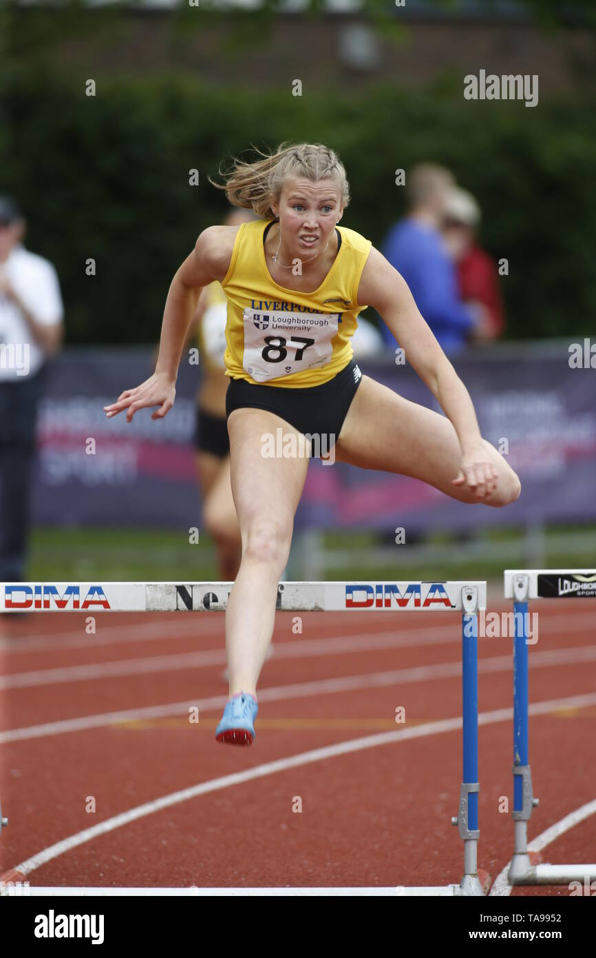 Steph Driscoll of LIverpool Harriers competing in a 400m Hurdles event at the Loughborough