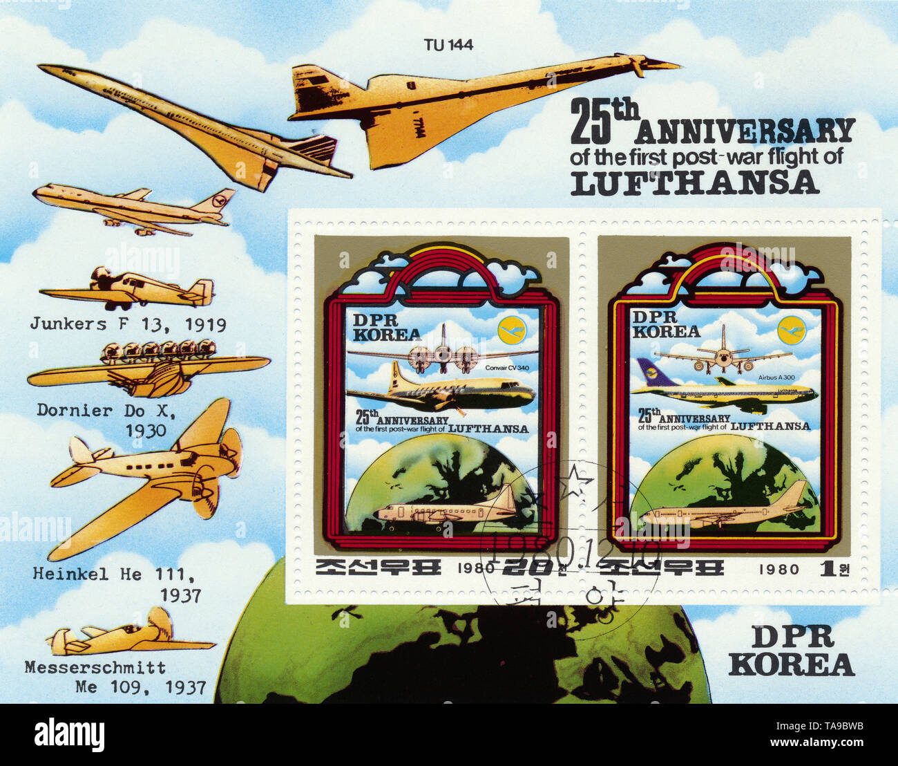 Briefmarken Aus Nordkorea 25 Jahre Lufthansa 1980 Stock Photo Alamy