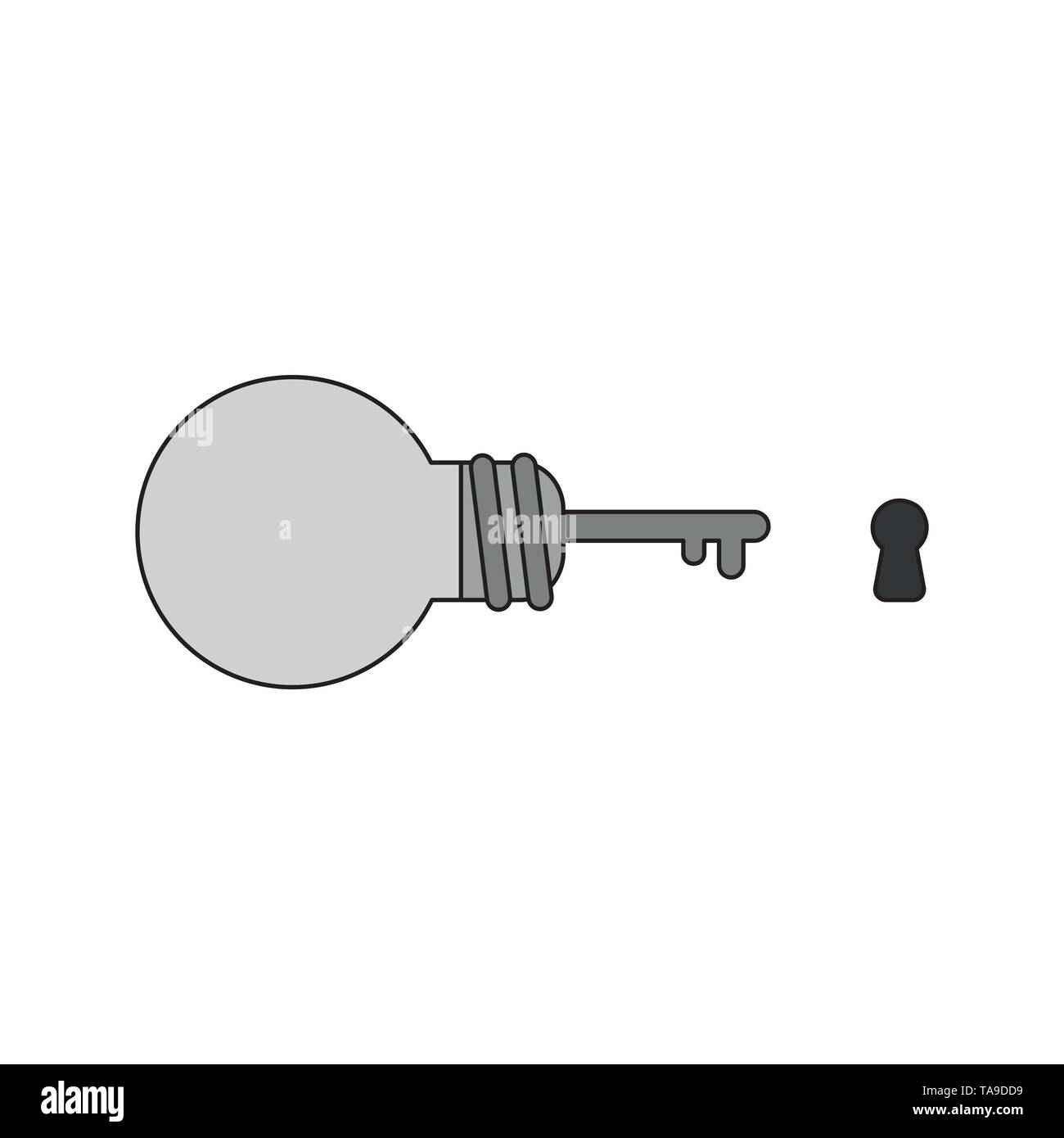 Vector icon concept of grey light bulb key with keyhole. Black outlines ...