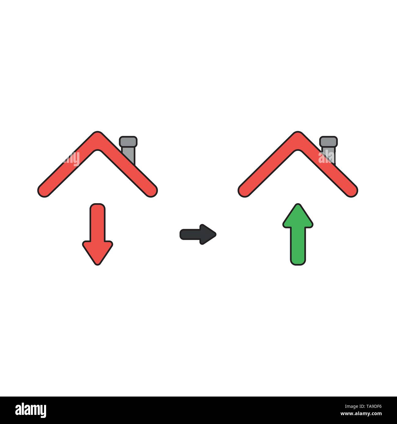 Vector icon concept of arrow down and up under house roof. Black ...