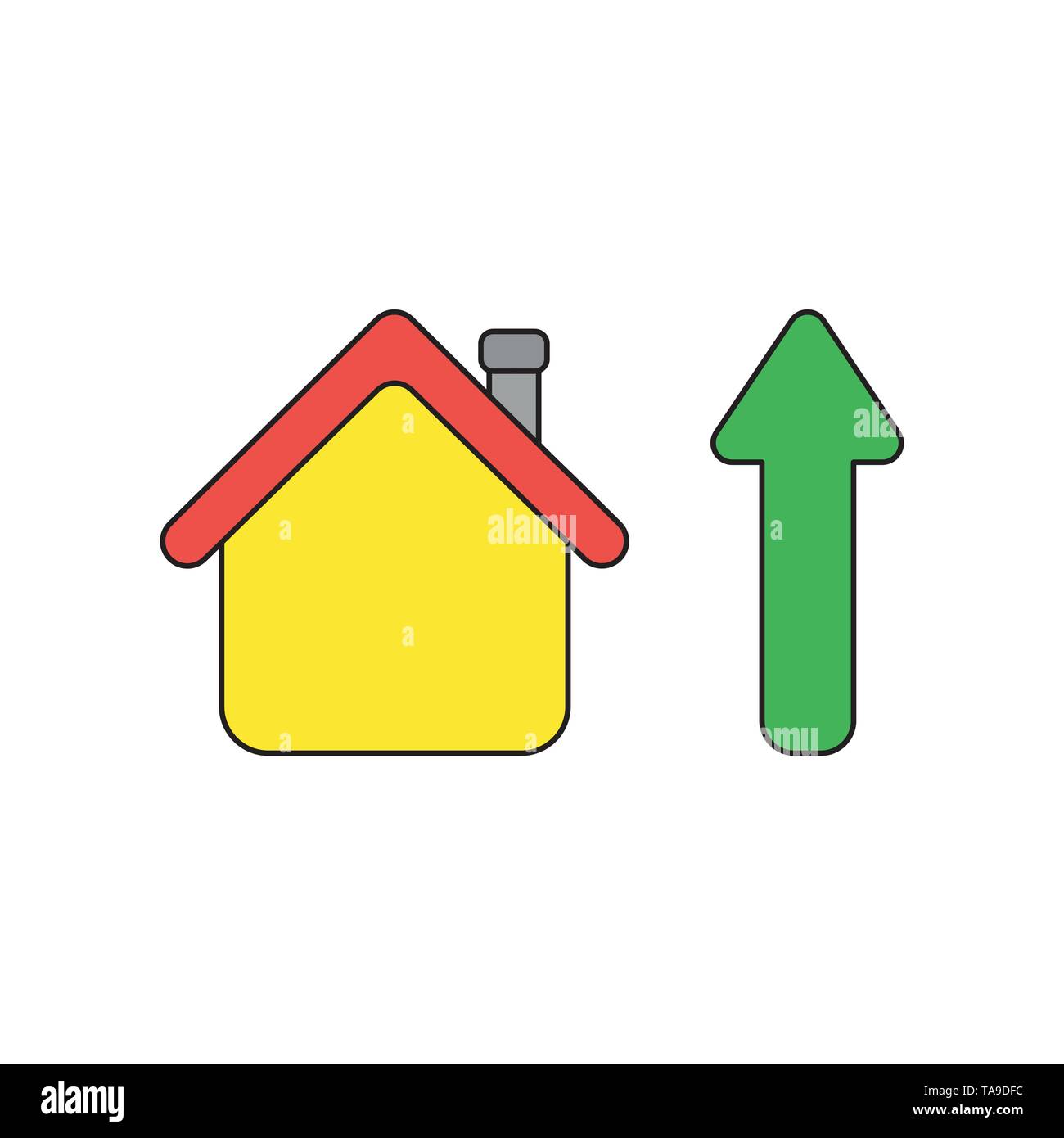 Vector icon concept of house with arrow moving up. Black outlines and ...