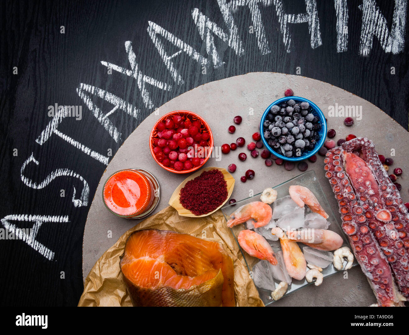 Astaxanthin Healthy Nutrition food, rich with antioxidants, iodine