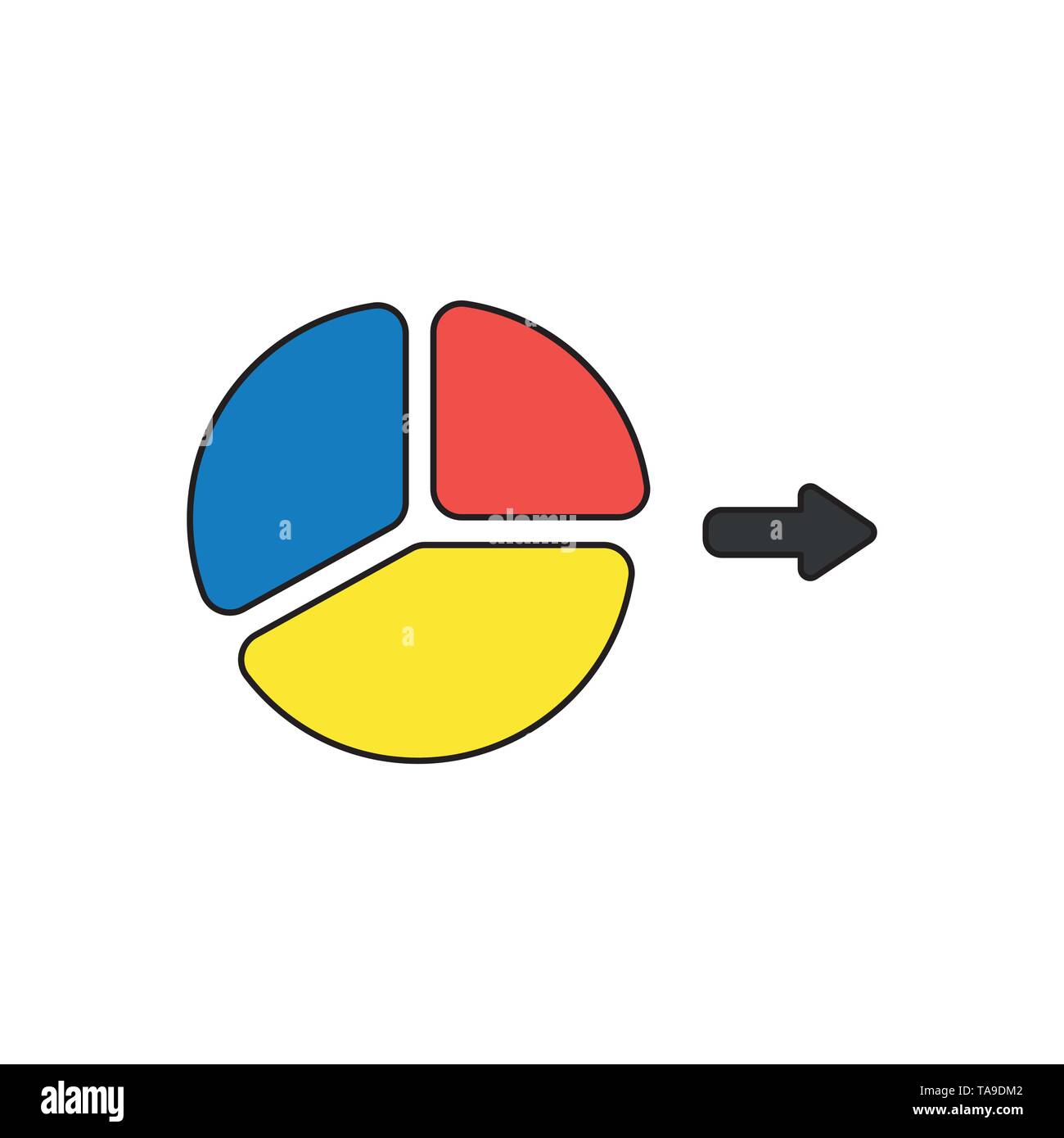 Vector icon concept of three parts blue, red, yellow diagram. Black ...