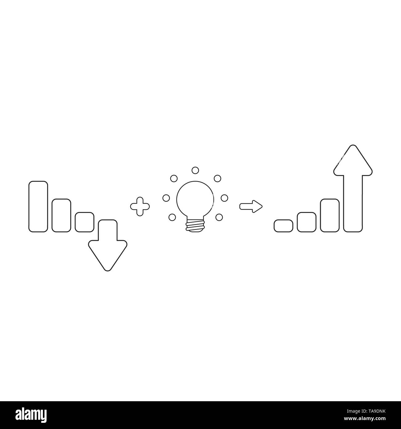 Vector icon concept of sales bar graph moving down plus light bulb idea ...