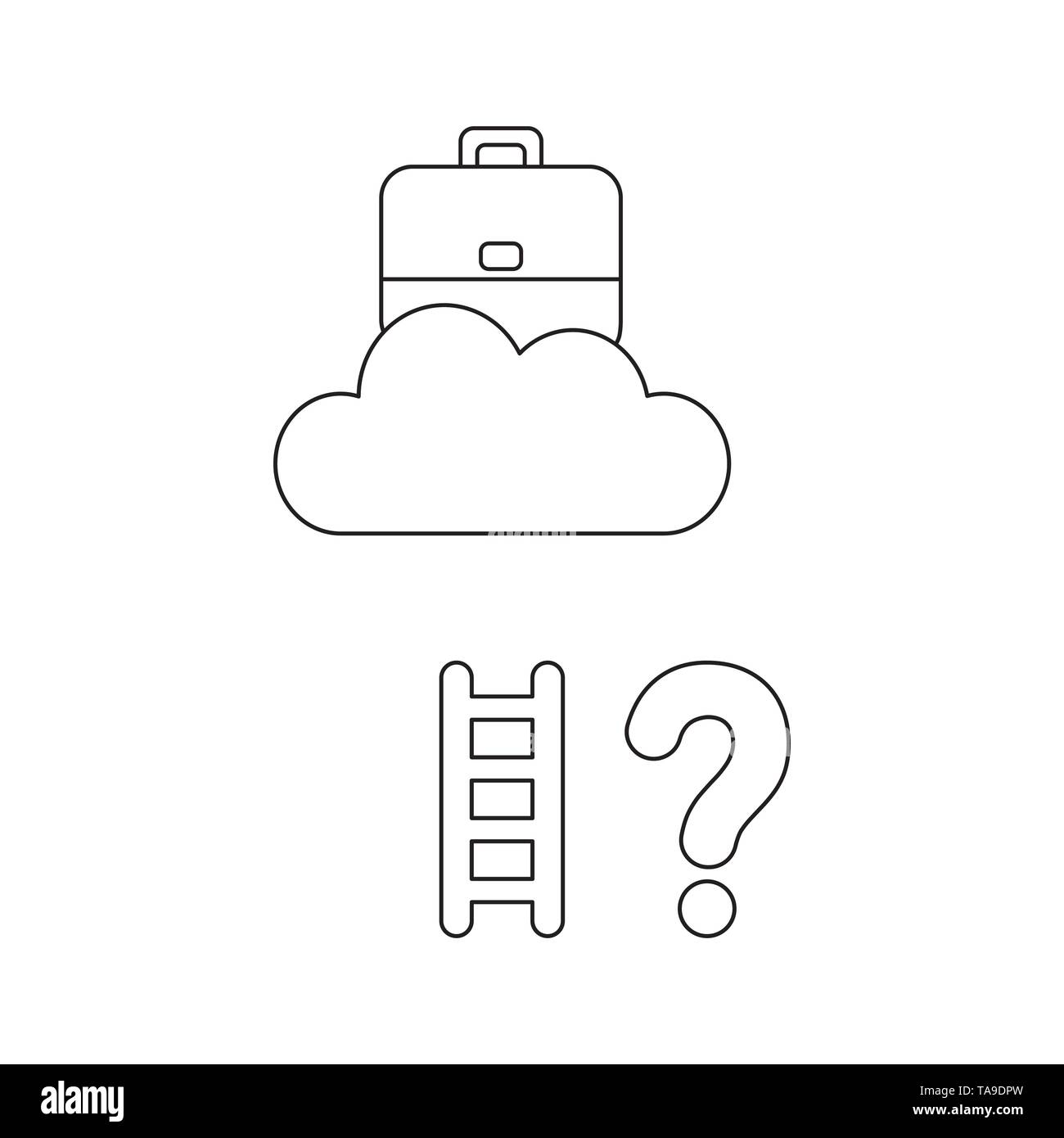 Vector icon concept of briefcase on cloud with short ladder and