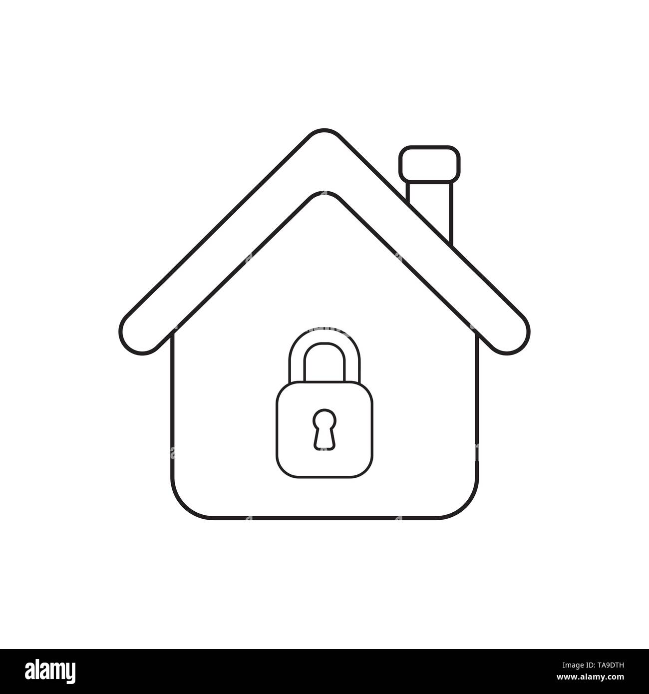 Vector icon concept of house with padlock closed. Black outlines Stock ...