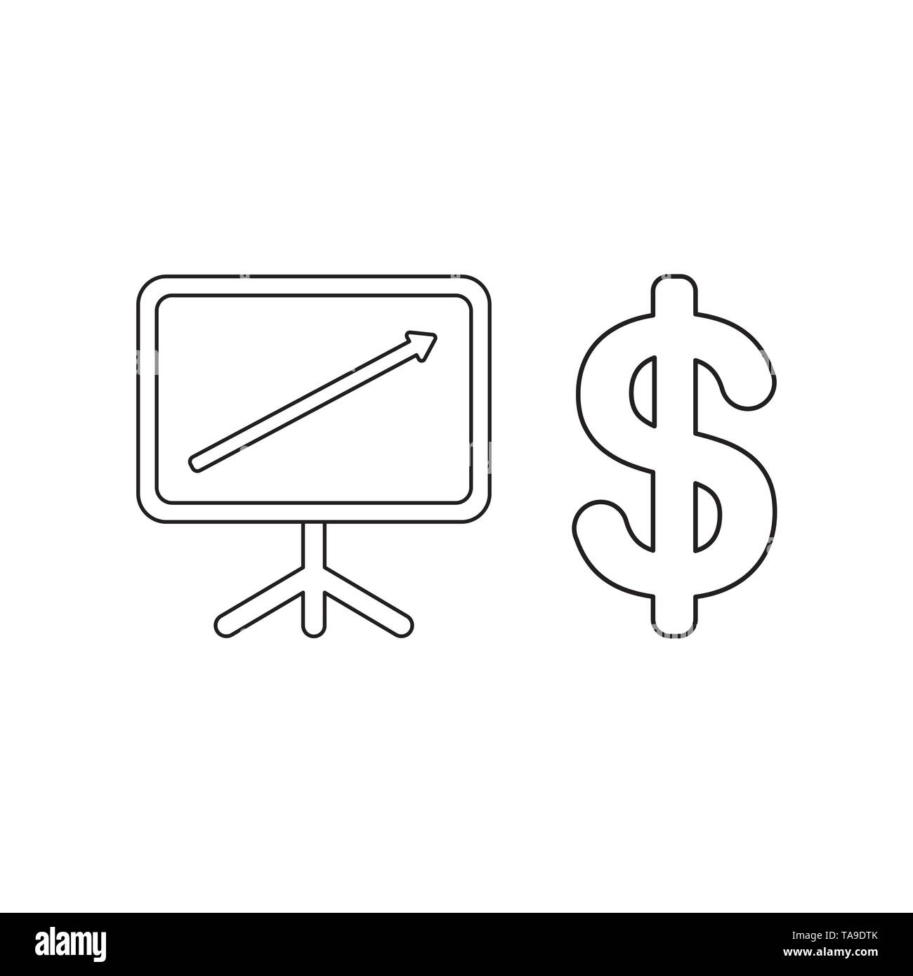 Vector icon concept of sales chart arrow moving up with dollar. Black ...
