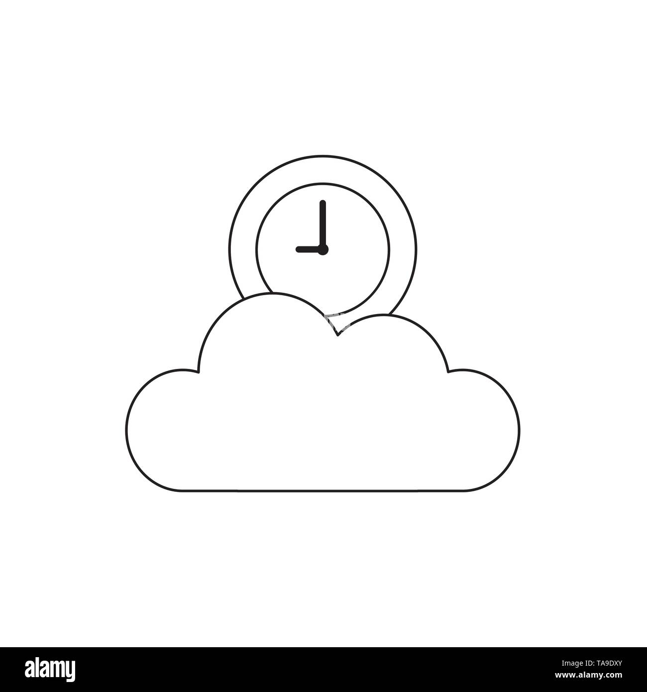 Vector icon concept of clock on cloud. Black outlines. Stock Vector