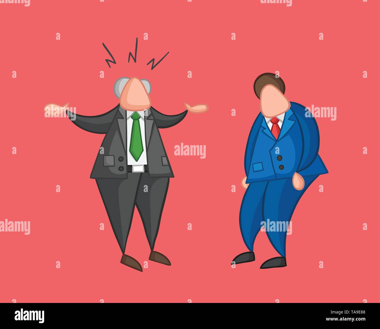 Hand-drawn vector illustration angry boss with businessman worker ...