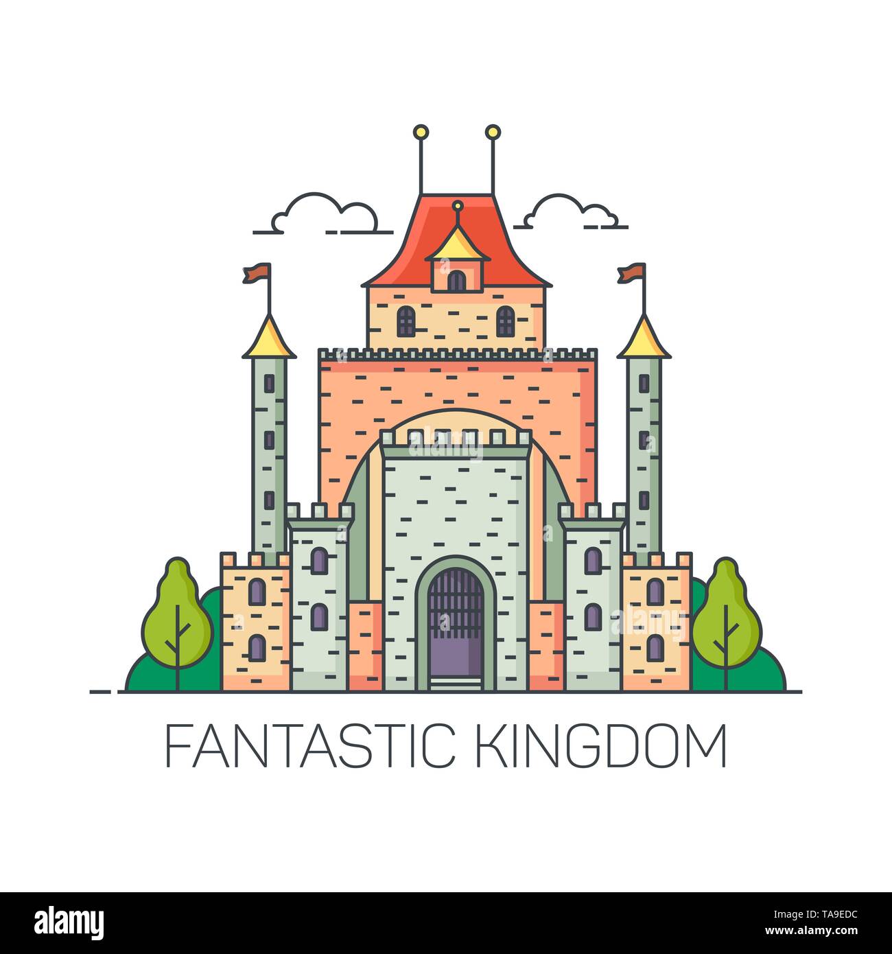 Magic castle.Cartoon fantastic kingdom fort Stock Vector