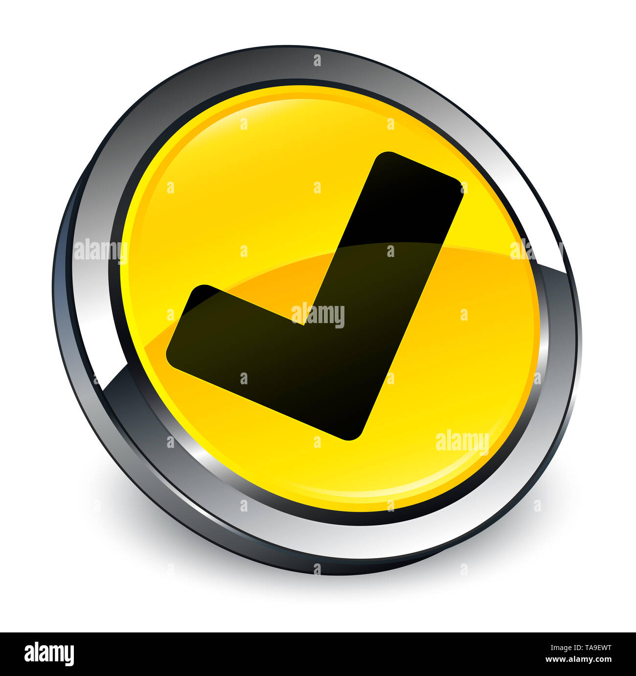 Validate icon isolated on 3d yellow round button abstract illustration ...