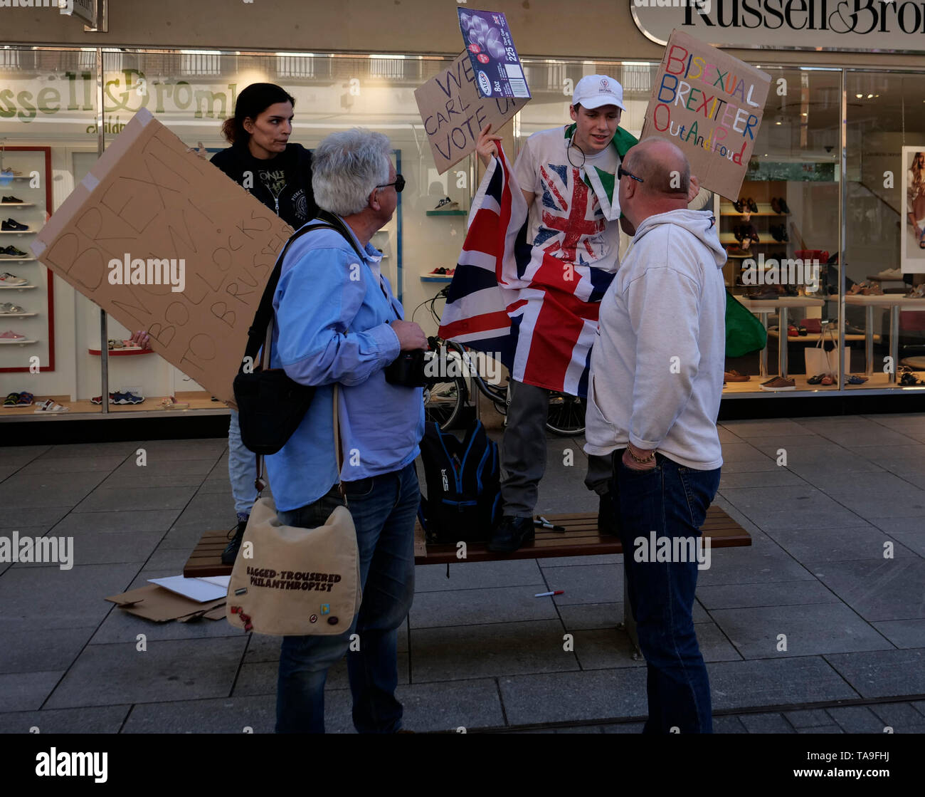 Exeter, UK. 22nd May, 2019. Labour Party rally in Bedford Street and Hustings at Exeter Cathedral. Two UKIP supporters try but fail to disrupt the meeting Credit: Anthony Collins/Alamy Live News Stock Photo