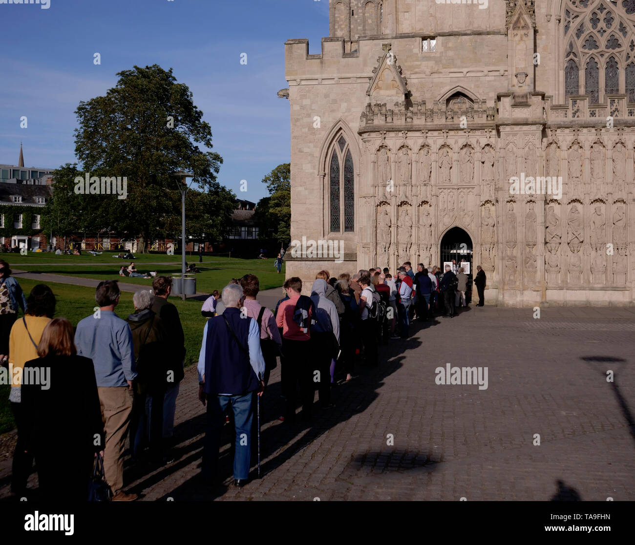 Exeter, UK. 22nd May, 2019. Queue to go in to Hustings at Exeter Cathedral. Credit: Anthony Collins/Alamy Live News Stock Photo