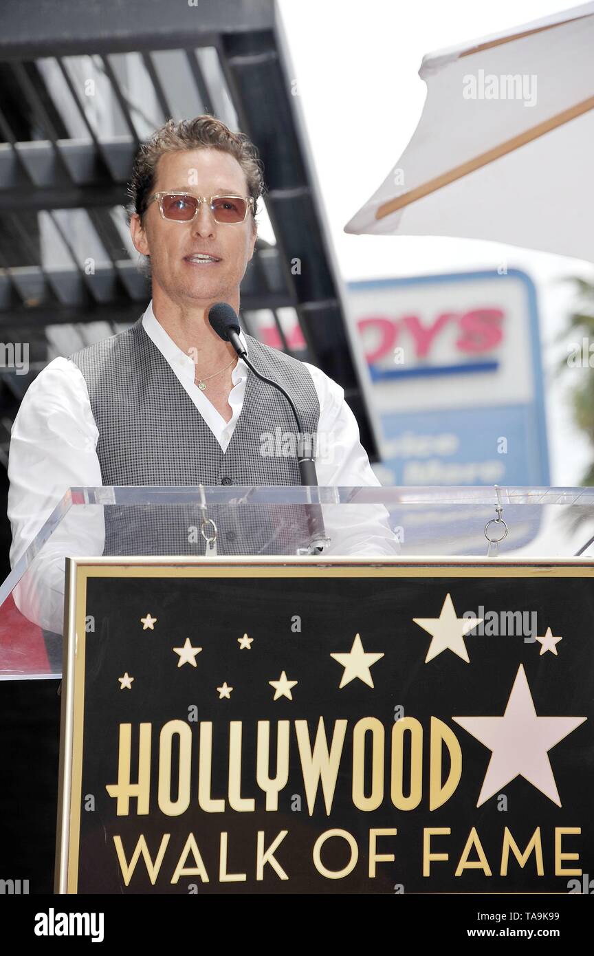 Los Angeles, CA, USA. 22nd May, 2019. Matthew McConaughey at the induction ceremony for Star on the Hollywood Walk of Fame for Guy Fieri, Hollywood Boulevard, Los Angeles, CA May 22, 2019. Credit: Michael Germana/Everett Collection/Alamy Live News Stock Photo