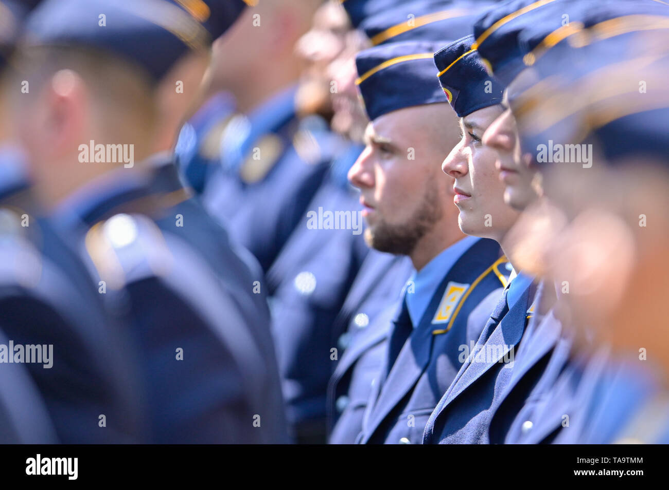 Neustadt, Germany. 23rd May, 2019. Recruits of the Air Force Training Battalion Germersheim stand at Hambach Castle during the solemn vow. Credit: Uwe Anspach/dpa/Alamy Live News Stock Photo
