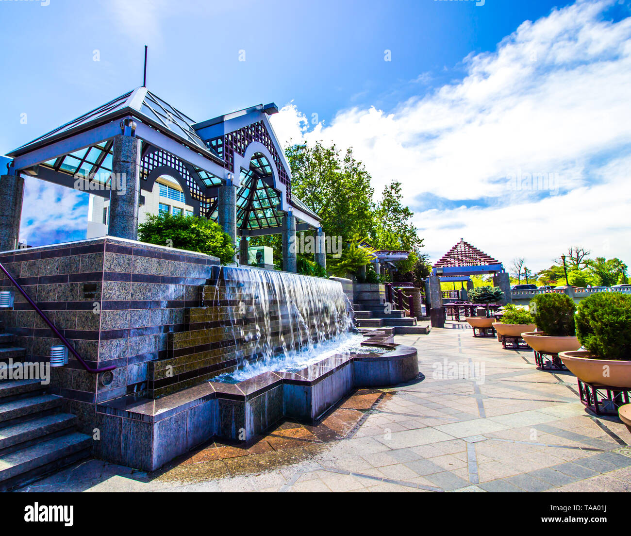 Waterfall Fountain On Reno's River Walk Stock Photo Alamy