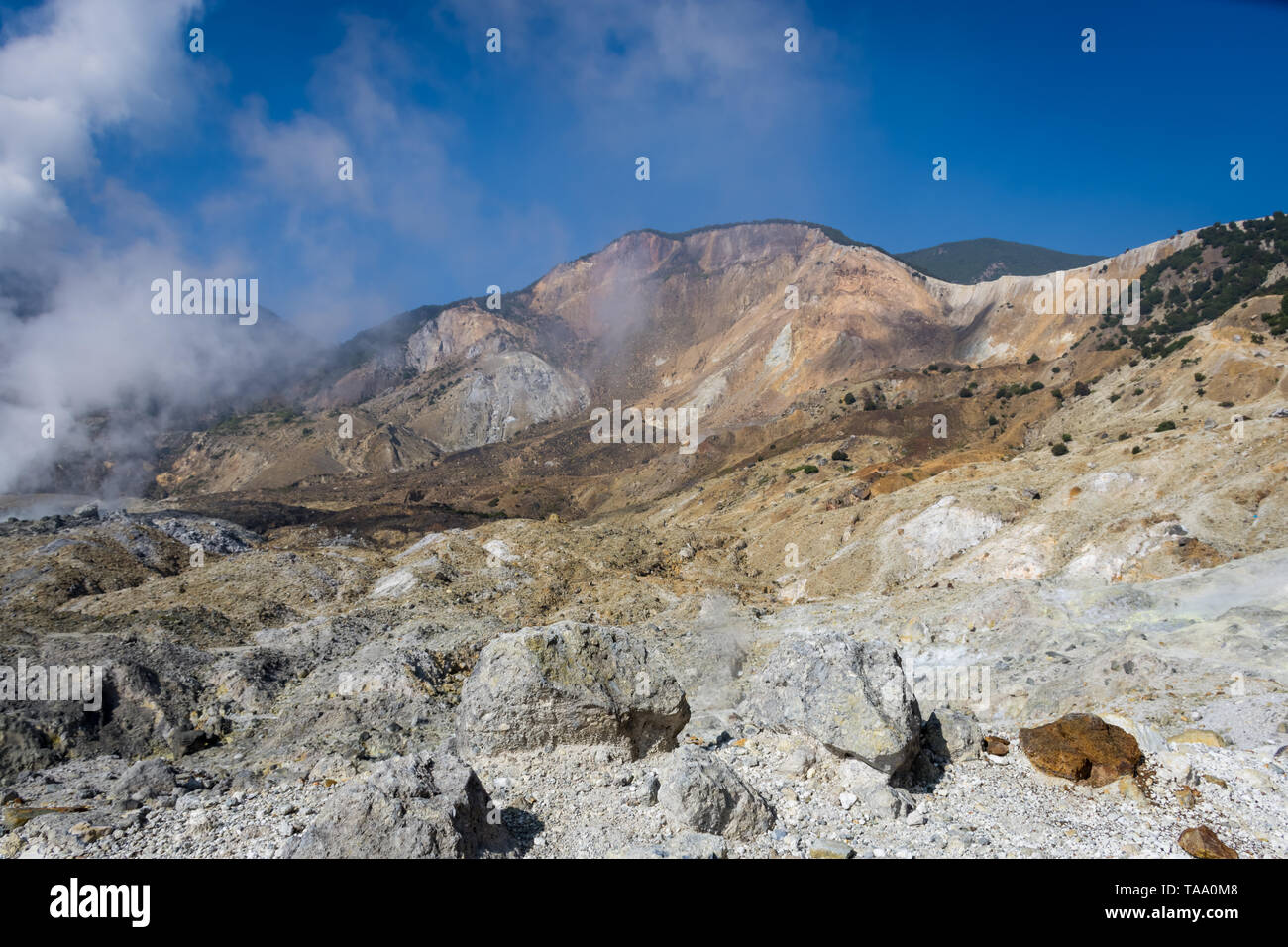 A landscape of rocky track on mount Papandayan that challenging for the hiker. The most active volcano on Garut. Papandayan Mountain is one of the fav Stock Photo