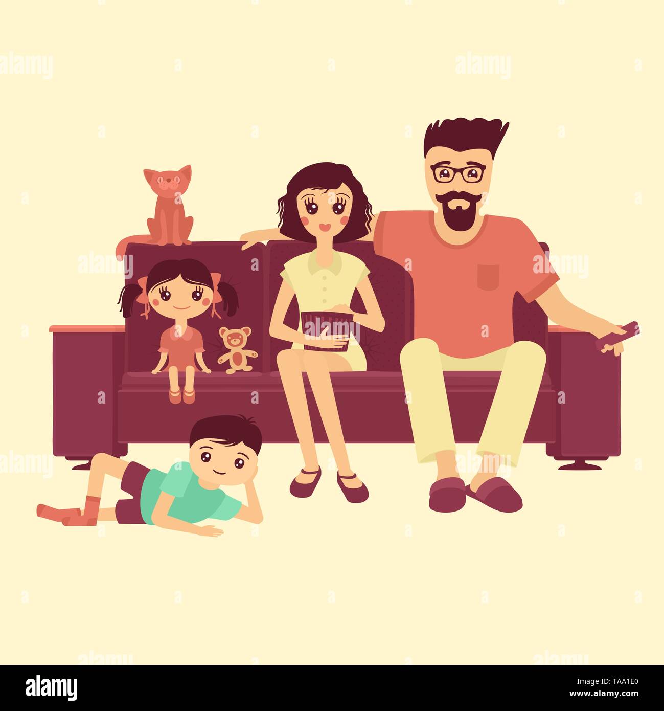 Vector Illustration Cartoon Family Watching The TV Stock Vector