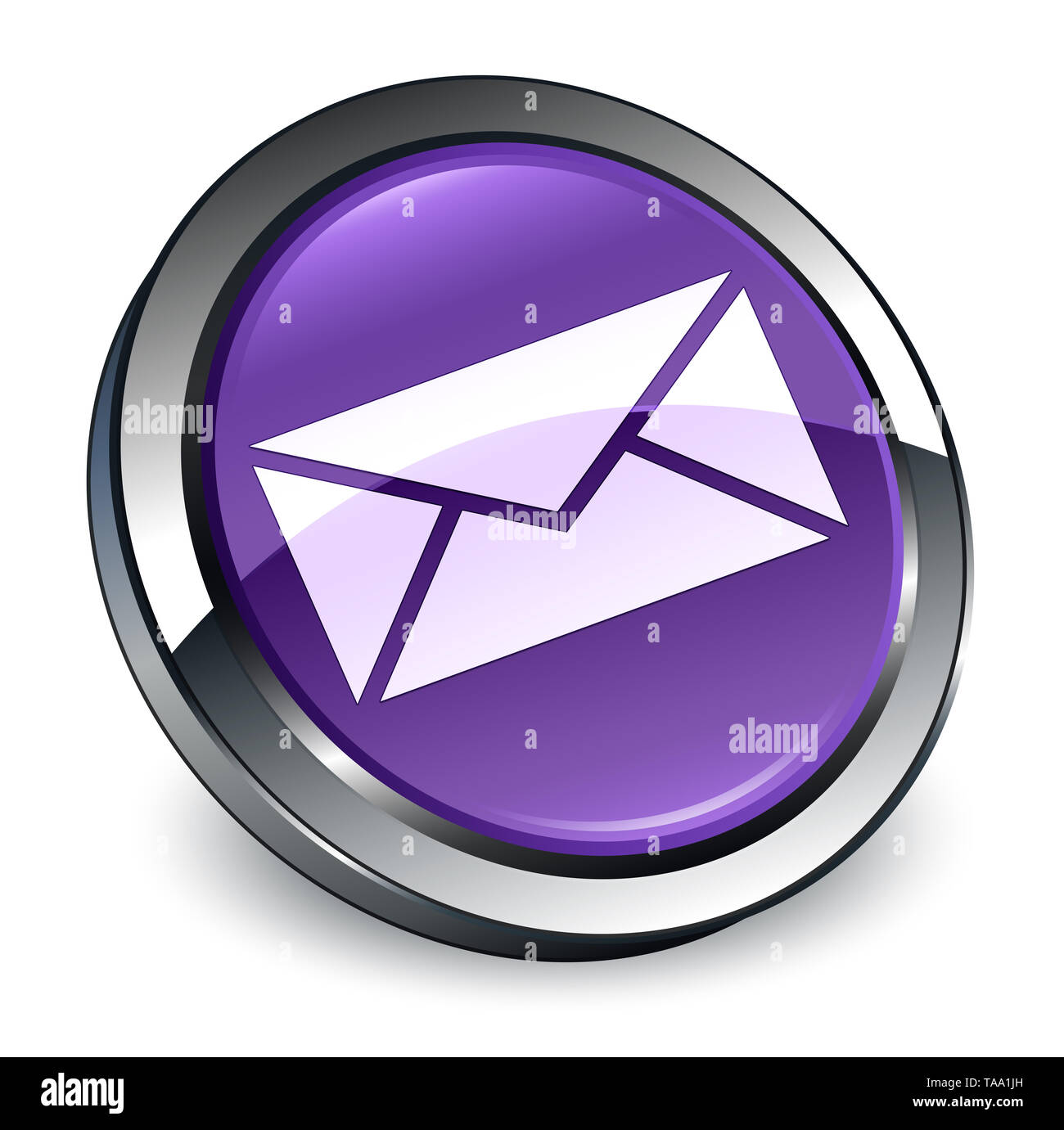 Email icon isolated on 3d purple round button abstract illustration