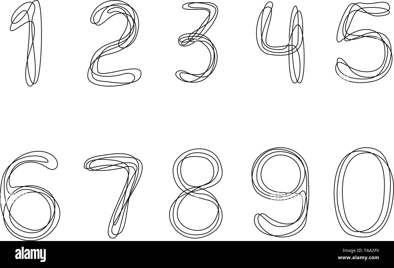 Continuous one line drawing Numbers from 0 to 9. Stock Vector