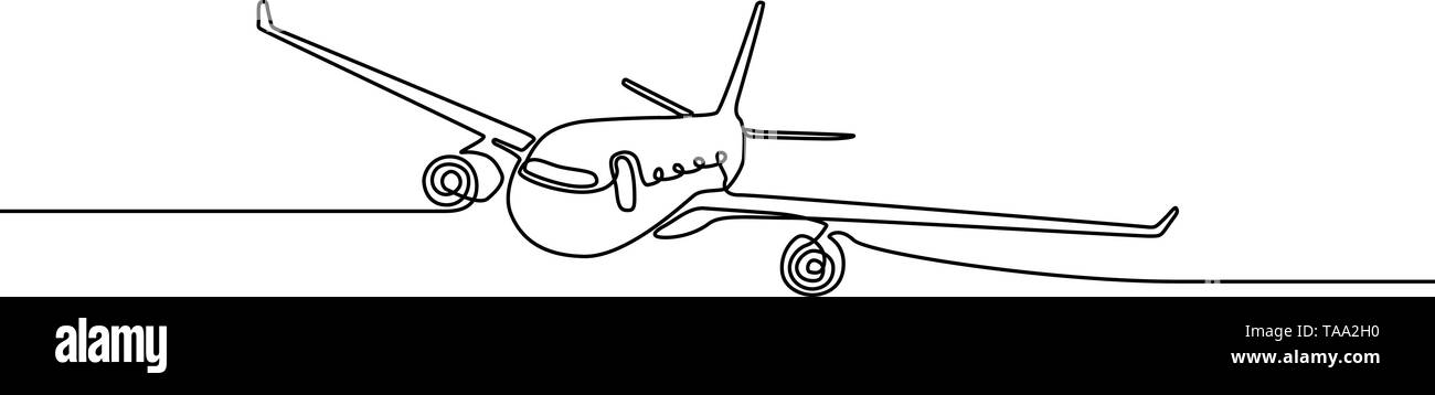 Continuous one line Airplane. Vector illustration. Stock Vector