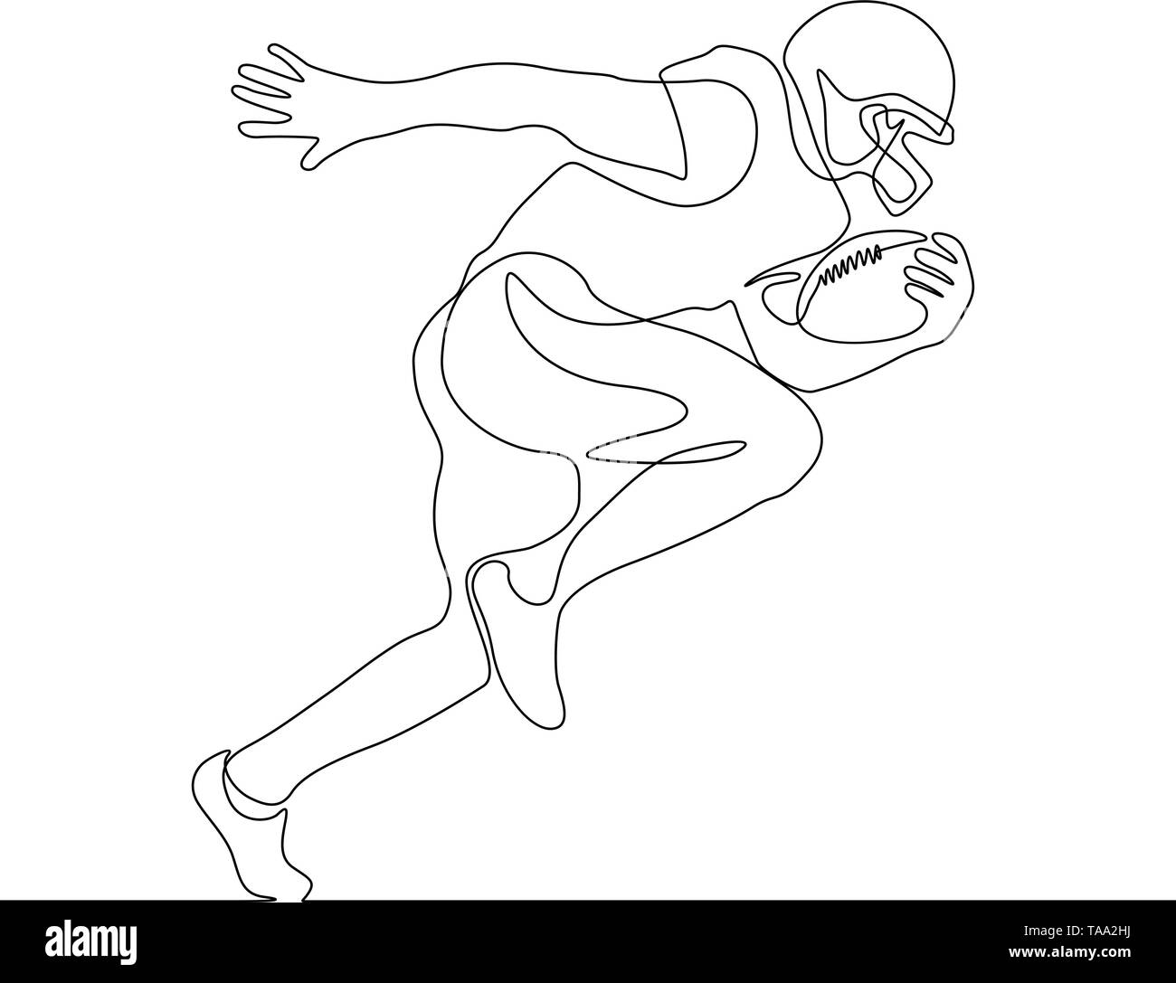 Continuous One Line Drawing Running American Football Player TAA2HJ 