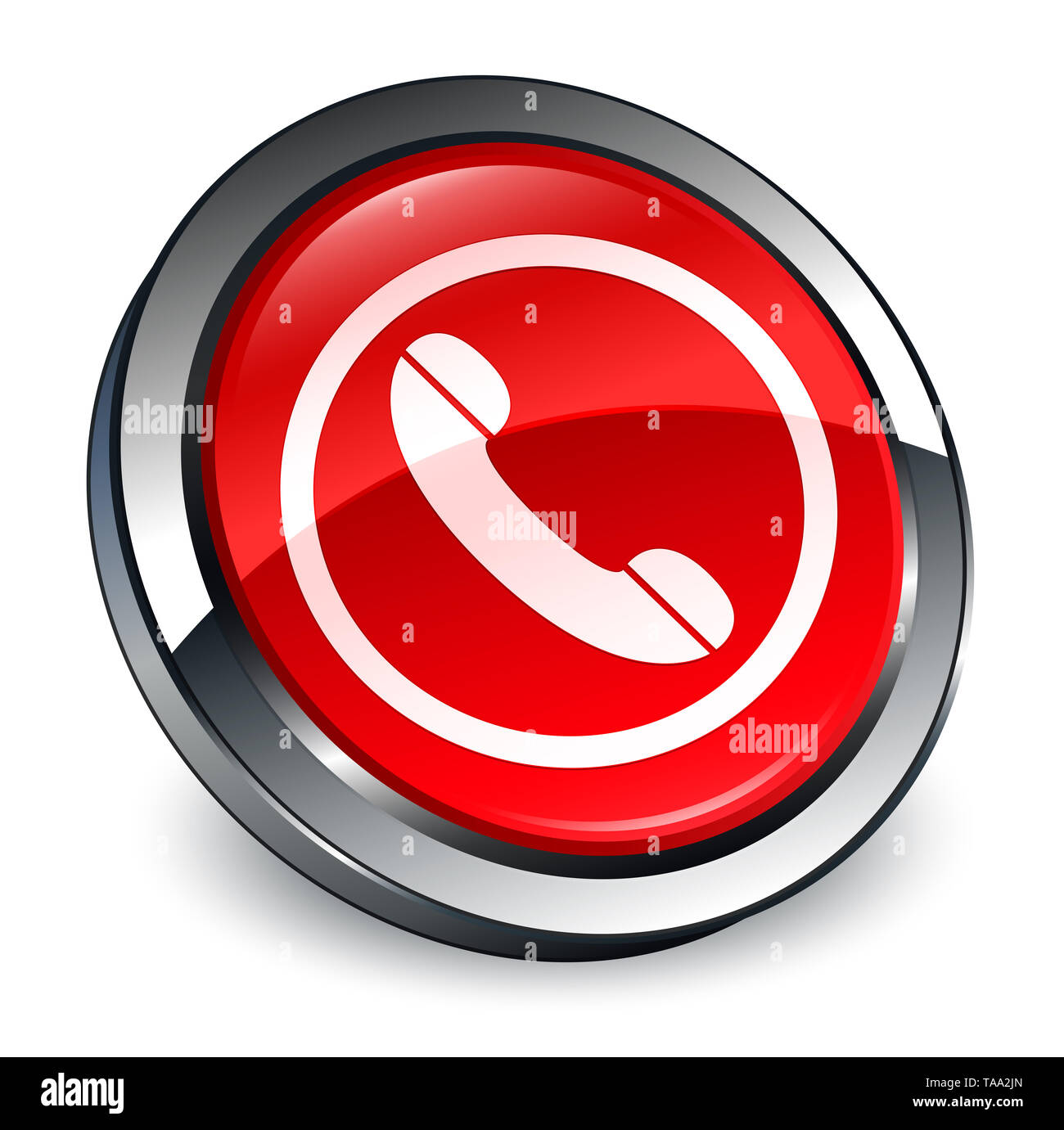 Phone icon isolated on 3d red round button abstract illustration Stock