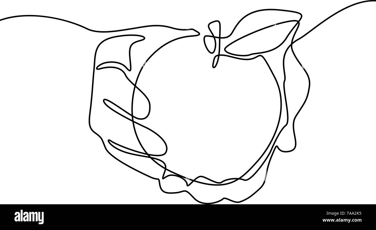 Continuous line drawing Apple in hand. Vector illustration. Stock Vector