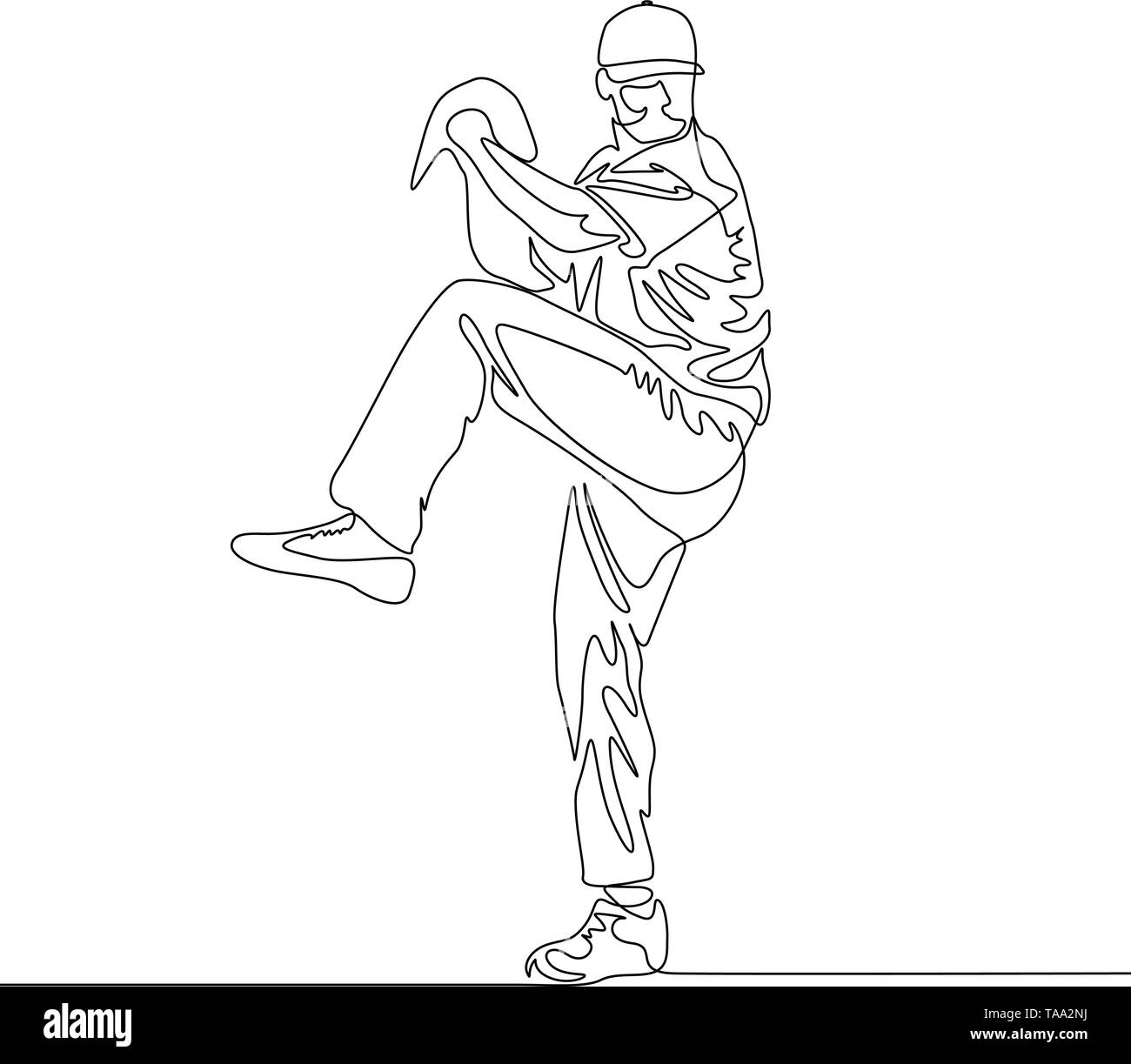 Continuous line baseball player pitcher going to throw the ball Stock