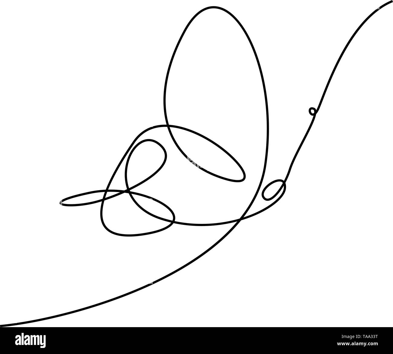 Continuous line drawing Simple Butterfly. Vector illustration. Stock Vector